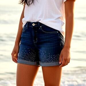 GUESS Junior Girls New w/Tags Dark Blue Embellished Cuffed Shorts - Size: 16